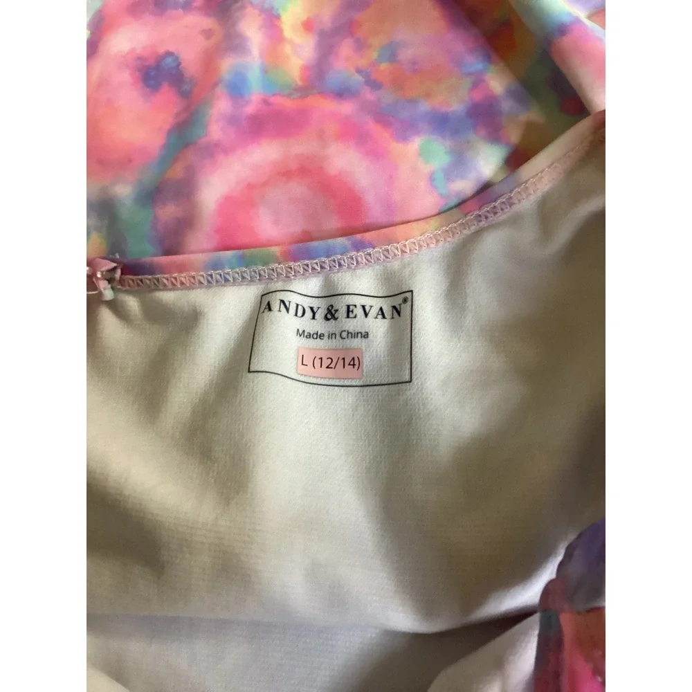 Andy & Evan Girls Pink Swirl Tie Dye One Piece Swimsuit UPF 50+ Size L 12/14 NEW